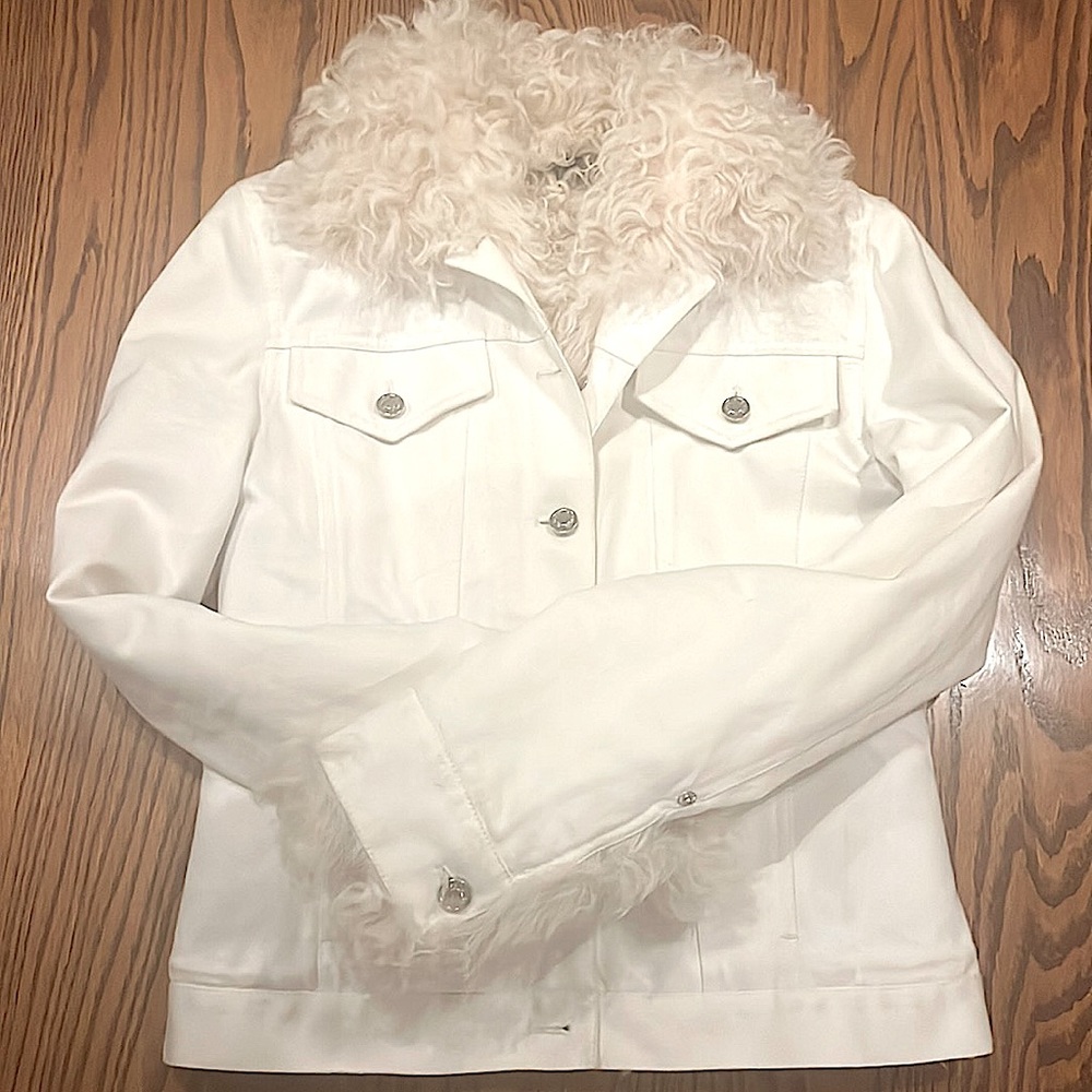 Gucci White Lambskin Lined Shaggy Denim Jacket